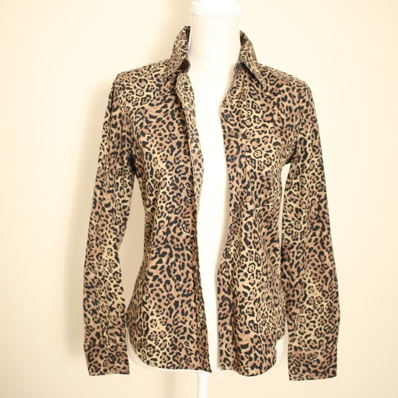 Chaps Tops - Chaps Leopard Print Button Front Shirt Blouse